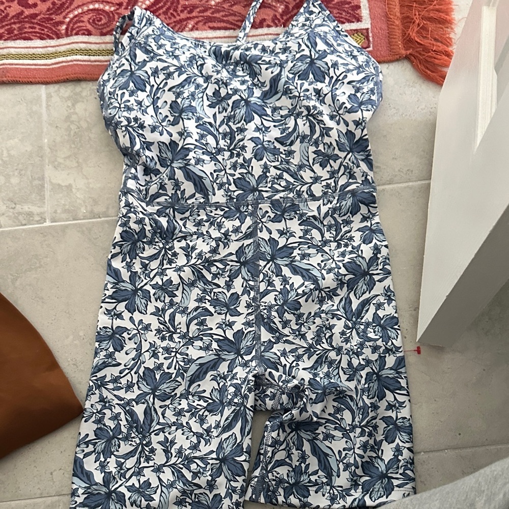 Floral Blue Spaghetti-Strap Romper